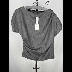 Dries Van Noten Cerus Gathered Wool Top Blouse Grey Size 36 / 4  MSRP $850